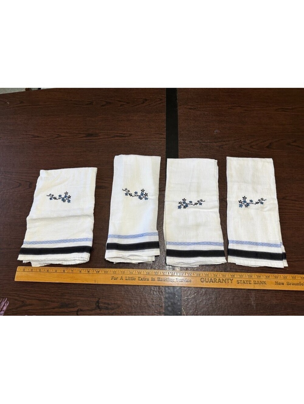 Vtg Embroidered Kitchen Tea Towels Floral Ribbon Blue Black White Cottagecore 4